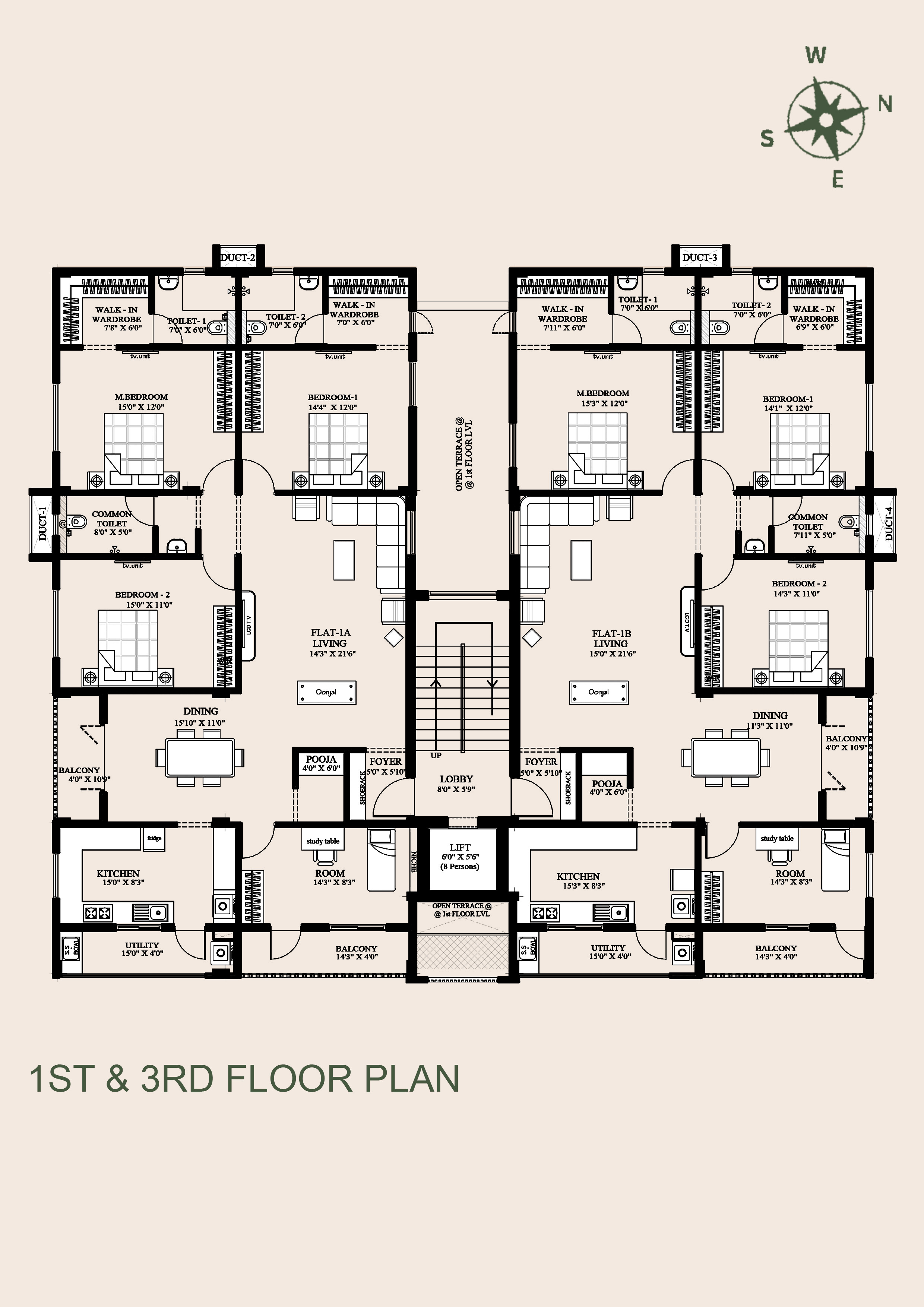 Flat 1A and 3B Floor Plan