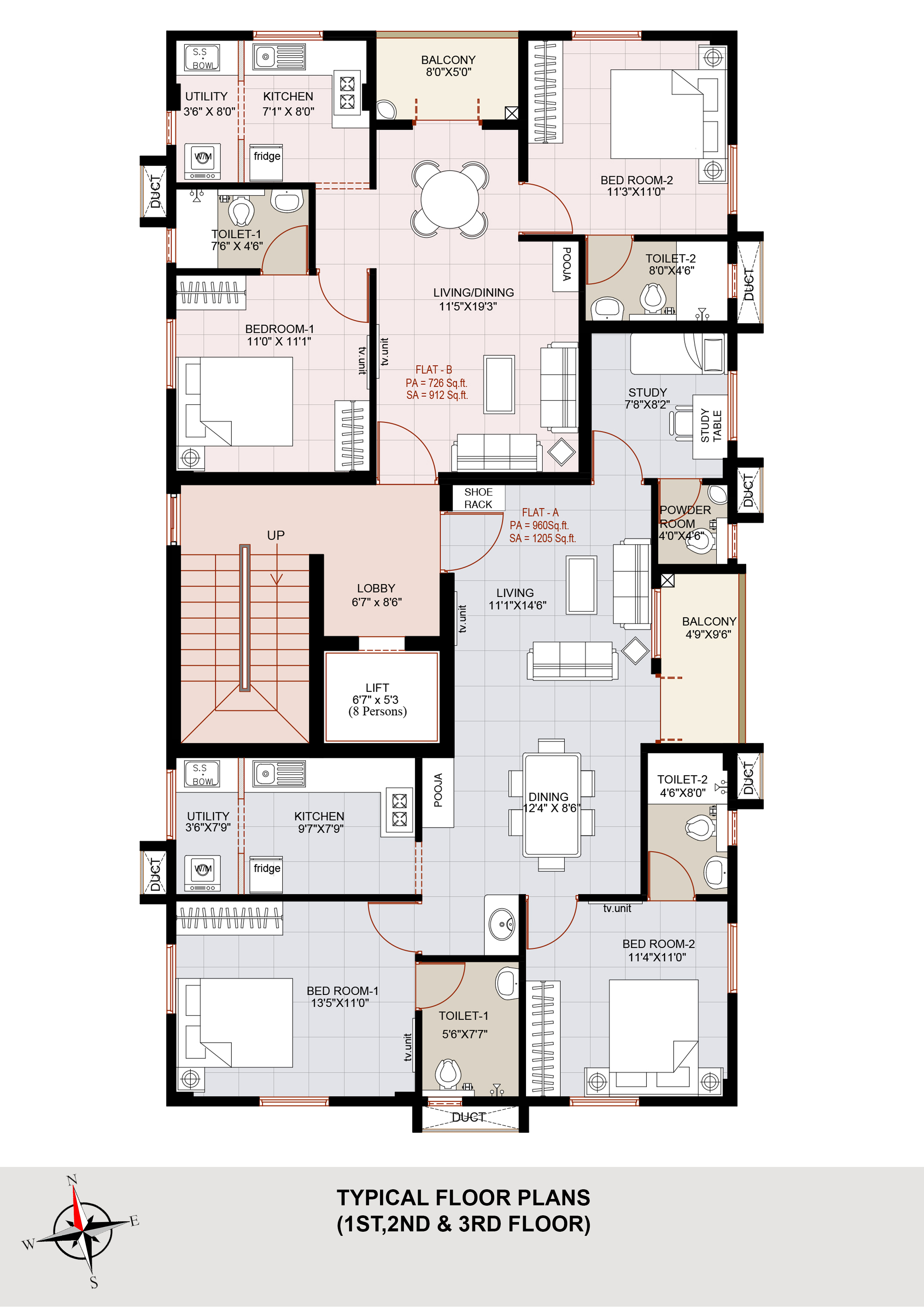 Typical 1st, 2nd & 3rd floor plan
