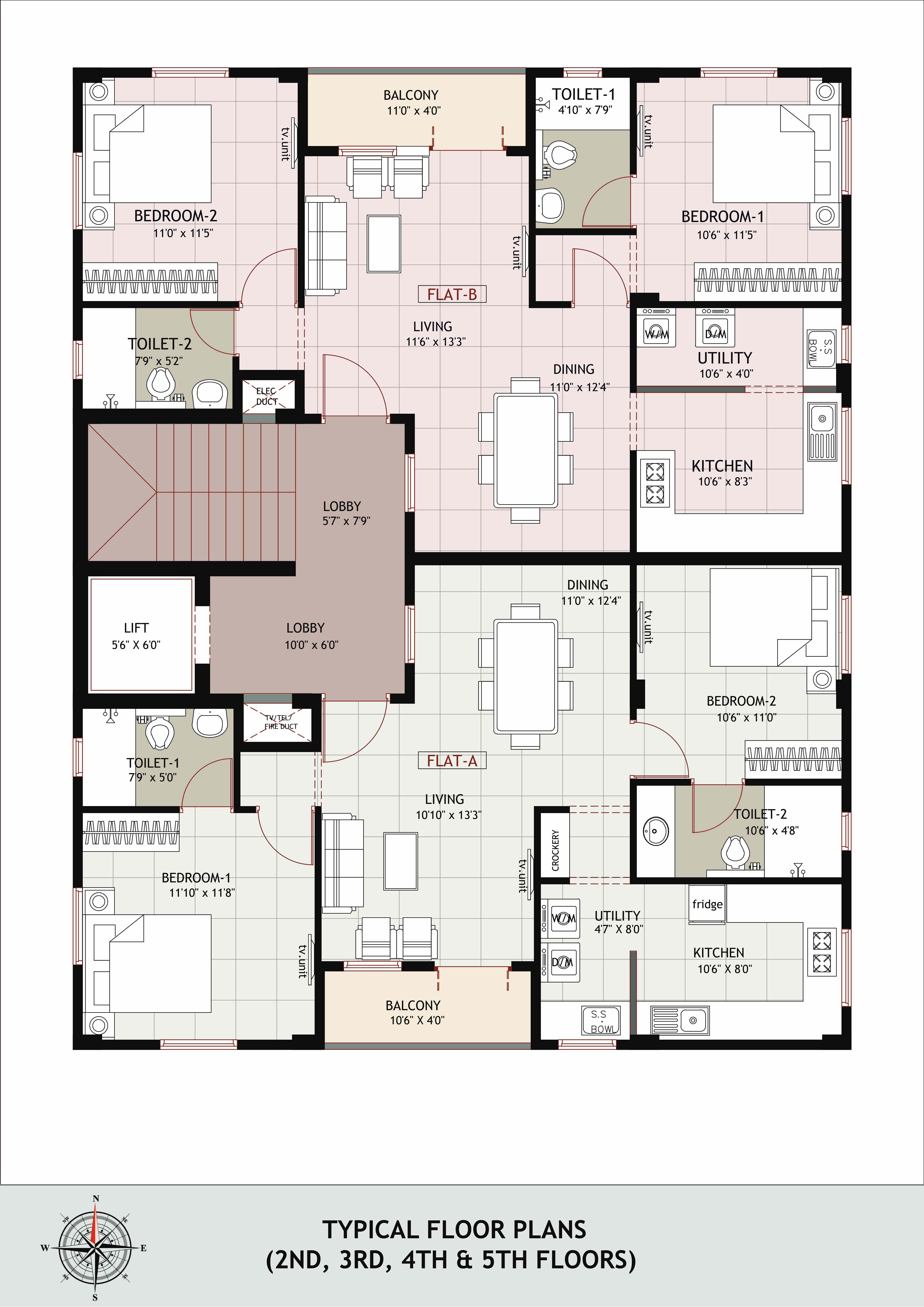 Typical Floor Plan(2nd, 3rd, 4th & 5th floors)